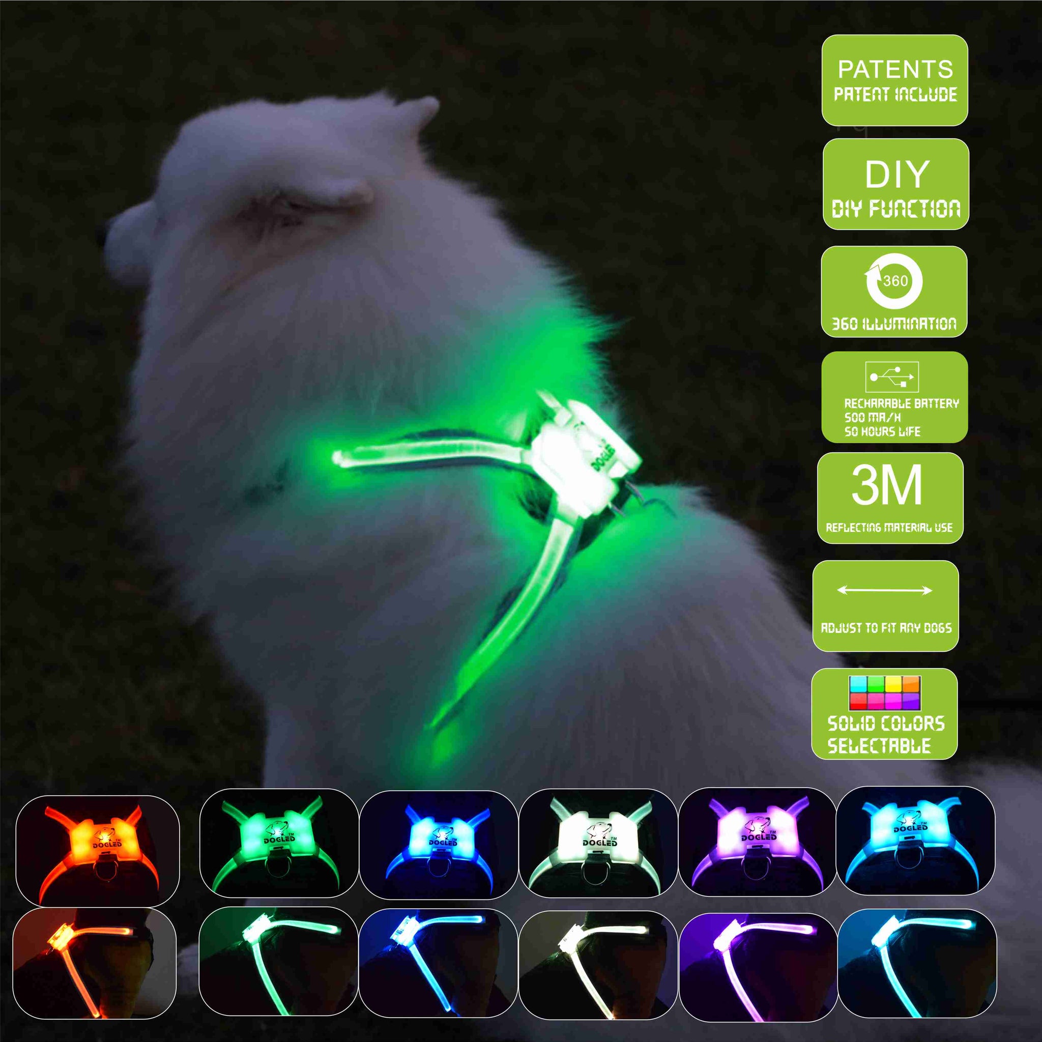 LED Silicone Luminous USB Rechargeable Dog Collar For Large, Medium, And Smaller Dogs