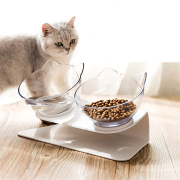 Transparent Non Slip Double Cat And Dog Bowl With Raised Stand Protects Cervical Vertebrae