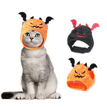 Funny Halloween Pumpkin Hat W/ Bats Wings for cats & small dogs
