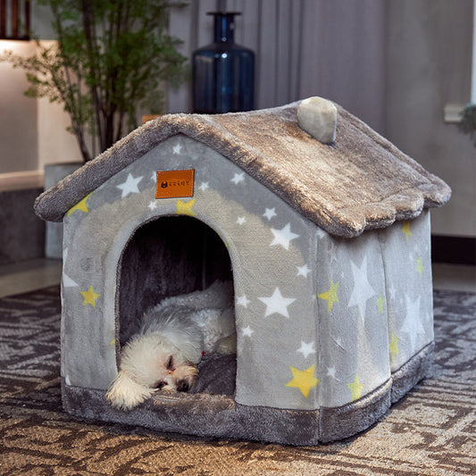 Foldable Dog House/Cat Bed Winter Villa Sleep Kennel Removable Nest Warm Enclosed Caved Sofa